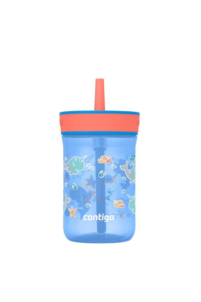 Kids Leighton Spill-Proof Tumbler with Straw, 14oz., 2-Pack - Blue Poppy Coral & Narwhals
