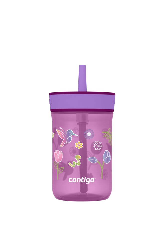 Kids Leighton Spill-Proof Tumbler with Straw, 14oz., 2-Pack - Grape Amethyst with Tulips