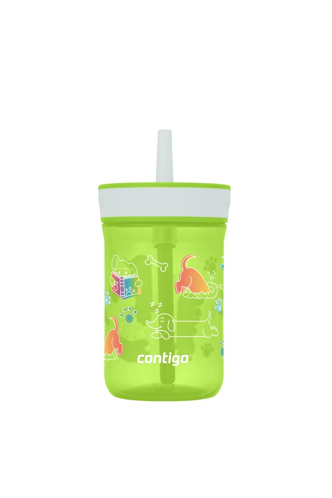 Kids Leighton Spill-Proof Tumbler with Straw, 14oz., 2-Pack - Cool Lime Macaroon with Dogs Doing Things
